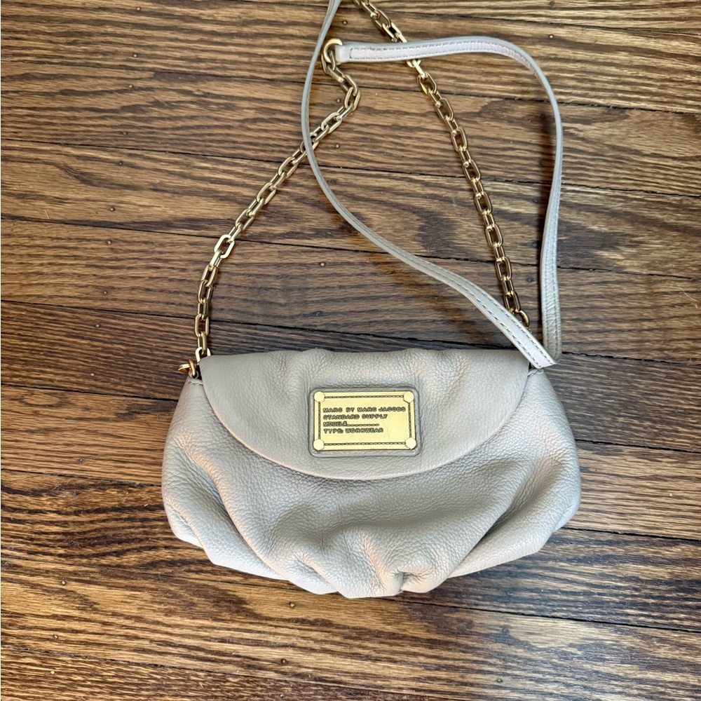 Marc by Marc Jacobs Pebbled Beige Leather Crossbody with Gold Chain